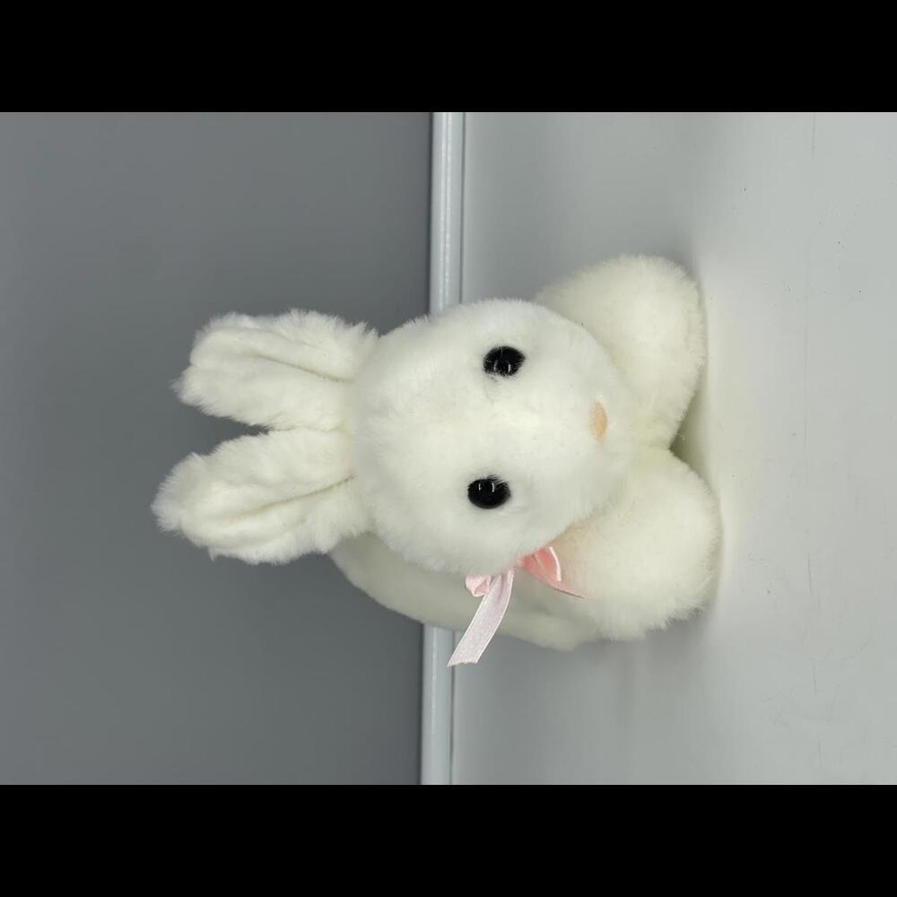 Vintage Armbee White Bunny Rabbit with Pink Ribbon around Neck and Pink Nose*